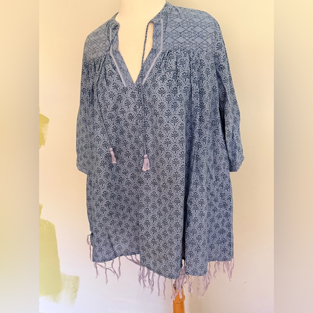 Roller Rabbit by Roberta Freymsn Light Blue lined Tunic with fringe